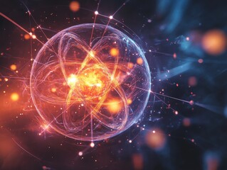 Obraz premium Stylized Depiction of Subatomic Particles Representing Energy and Motion in a Clean Visual Format