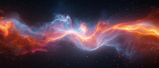 particles floating through space, interacting with vibrant light waves. Generative AI
