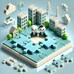 3D Glossy Puzzle Pieces Unity Background for Business Strategy and Collaboration