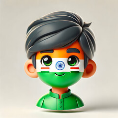 3D Close up portrait of a person with tricolor face paint copy space below. concept as A detailed portrait focusing on a persons face adorned with tricolor face paint expressing patriotism and joy on 
