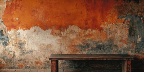 A dark terracotta wall shows signs of peeling plaster, showcasing a faux bohemian stretch design, perfect for a classic wall photography arrangement.