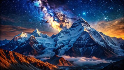 Majestic Everest at Night: Starry Sky over Himalayan Peaks