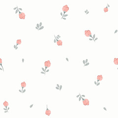 Vector illustration. Seamless Ditsy floral pattern of delicate small pink, red flowers on a light background. Liberty Floral pattern, field of flowers, print for fabric, textile, wallpaper