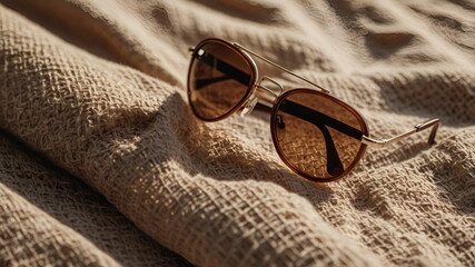 Cose up of light brown sunglasses for beach