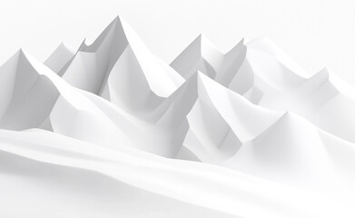 Minimalistic white abstract mountain peaks with clean, smooth geometric lines and sharp contrasts.

