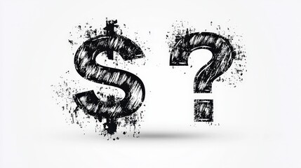 Black Dollar Symbol with Question Mark on White Background