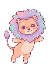 Obraz premium Adorable Pastel Lion Cub Cartoon Animal Illustration Cute Baby Wildlife