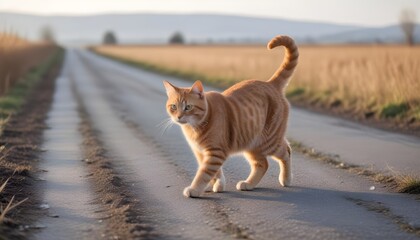 Obraz premium A cat walking on a rural road
