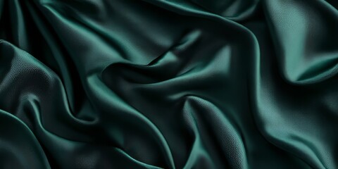 Fototapeta premium Delicate texture of a chocolate silk fabric showcases a deep emerald hue. This background features a subtle pattern that combines intricate lines, shades, and colors, creating a harmonious design.