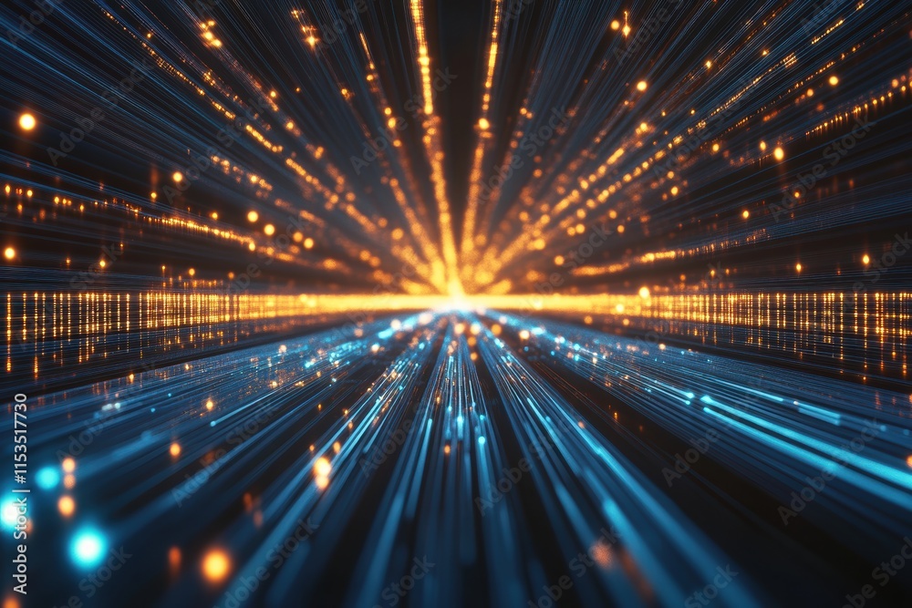 Poster dynamic background with blurred lines representing data streams in motion