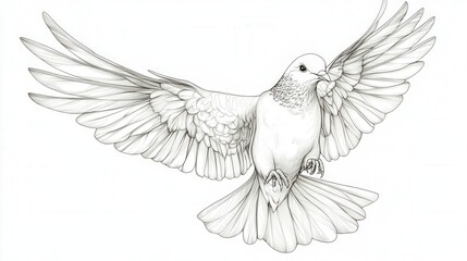 Obraz premium Elegant Line Drawing of a Flying Bird with Detailed Wings