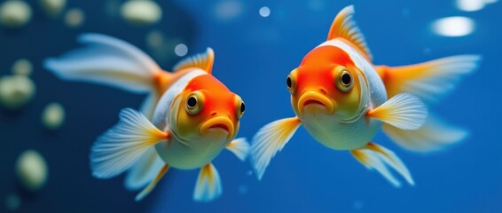 Fototapeta premium Goldfish Swim Gracefully in Clear Blue Water With Vibrant Colors