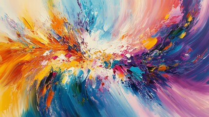 Obraz premium Vibrant Abstract Digital Painting: Exploding Colors, Dynamic Brushstrokes. AI Generated