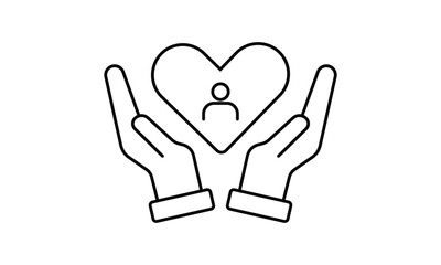 Outline Icon Hands Hugging Heart Symbol in Which Sign Person. Vector EPS 10