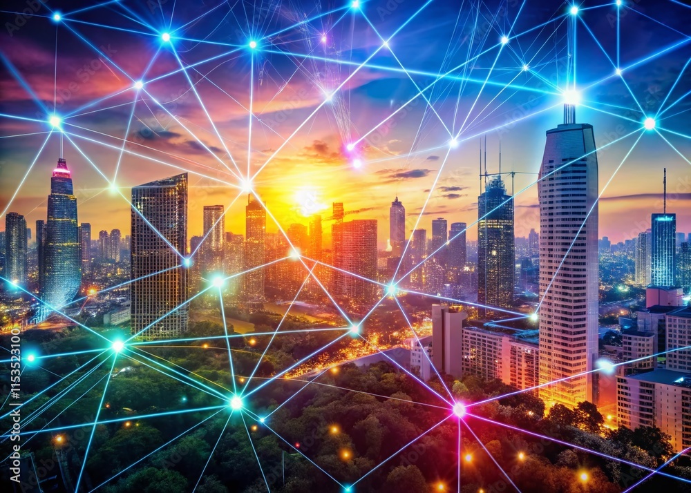 Poster microservices architecture: modular application development double exposure stock photo