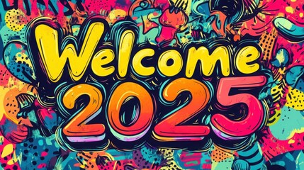 Fototapeta premium Vibrant Welcome Illustration for 2025 Celebration