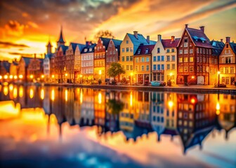 Obraz premium Miniature Cityscape Reflection, Dreamlike Tilt-Shift Photography