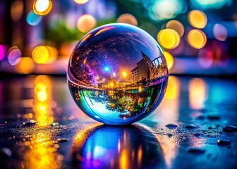 Miniature Crystal Ball on Black Background: Tilt-Shift Photography