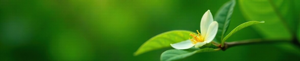 Fototapeta premium A Single Vanilla Flower on a Green Leafy Stem, nature, branch