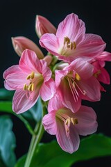 Pink Flower with Green Leaves Close Up