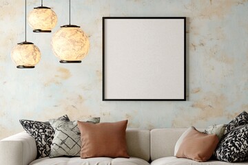Modern Interior Design with Empty Frame and Cozy Sofa