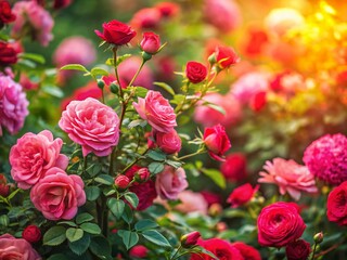 Miniature Rose Bush Garden, Tilt-Shift Photography, Blooming Roses, Fairy Garden, Summer Flowers