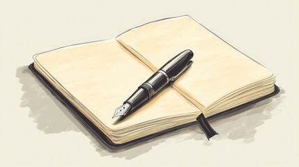 Elegant Pen Resting on an Open Blank Notebook for Creative Ideas