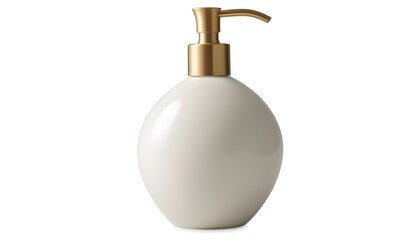 A white ceramic soap mockup dispenser with a gold-colored pump