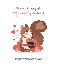 Valentines Day Greeting Card with Cute Squirrel.