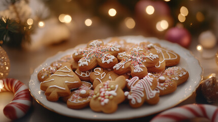 A Perfect Christmas Treat Gingerbread Cookies with Intricate Icing Designs Amid a Cozy Winter Ambiance.