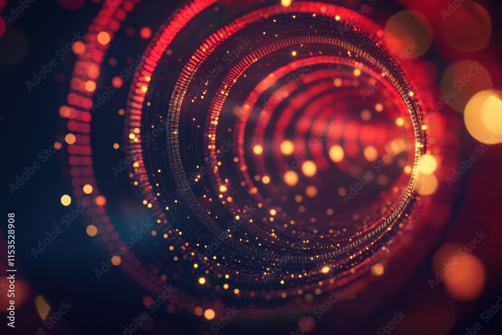 Poster glowing red and gold bokeh circles creating a mesmerizing visual effect in darkness