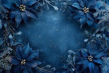 Dark Fantasy Christmas Border Design Featuring Lush Floral Elements and Sparkling Background Ideal for Festive Seasonal Decor and Holiday-Themed Artwork