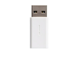 a white usb stick with a silver square