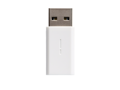 a white usb stick with a silver square