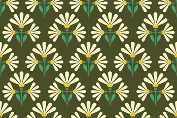 Abstract retro flower geometric embroidery elements seamless pattern. Perfect decorative design for wallpaper, background, interior, decoration, texture, textile, ornaments, fashion, graphic, printing