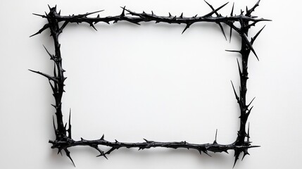 Black Thorn Frame on White Background for Artistic Presentation
