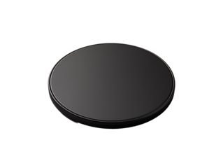 a black circular object with a white background