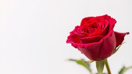 Vibrant red rose showcasing delicate petals and rich color against a neutral background