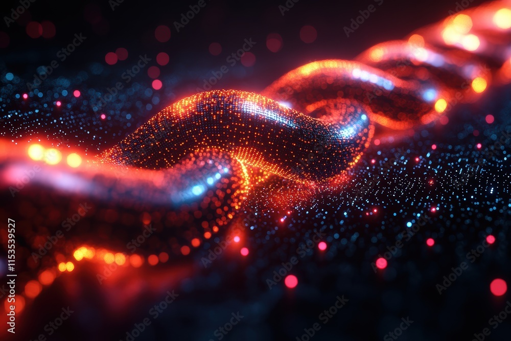 Poster pulsating dots illustrate the dynamic nature of blockchain technology in digital art