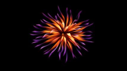 Fototapeta premium New Year's Day fireworks in the sky, orange and purple tones with black background, capture New Year celebrations, real firecrackers and fireworks celebrations in super realistic high resolution
