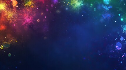 Obraz premium Vibrant Colorful Fireworks Light Up Night Sky, Creating Enchanting Festive Atmosphere for New Year's Celebration Banner Background with Copy Space Area