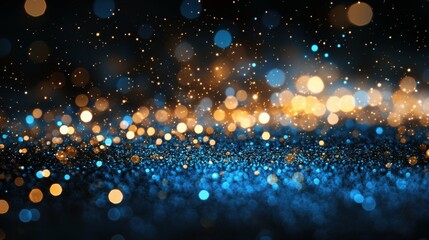 blackground of abstract glitter lights. blue, gold and black. de focused. banner