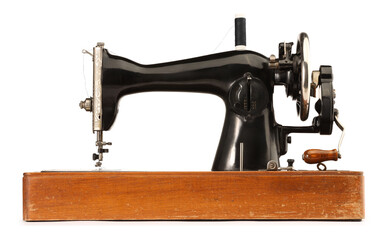 One vintage sewing machine isolated on white