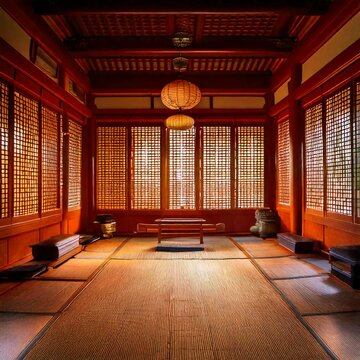low table and pillow on wooden floor room japan style.chinese style