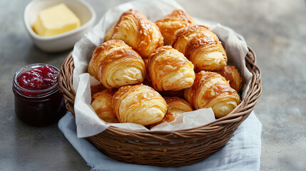 Deliciously Flaky Golden Croissants Ready to Be Enjoyed with Butter and Jam.