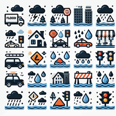 Flood icon set flat illustration vector