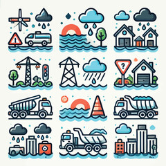 Flood icon set flat illustration vector