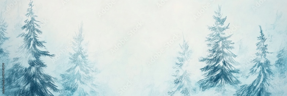 Aufkleber Snowy forest landscape showcasing tall evergreen trees under a soft winter light in a serene and tranquil atmosphere. Generative AI