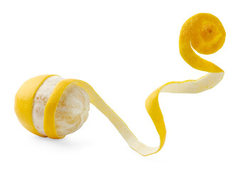Fresh lemon peel and fruit isolated on white