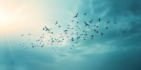 flock of birds flying in the sky